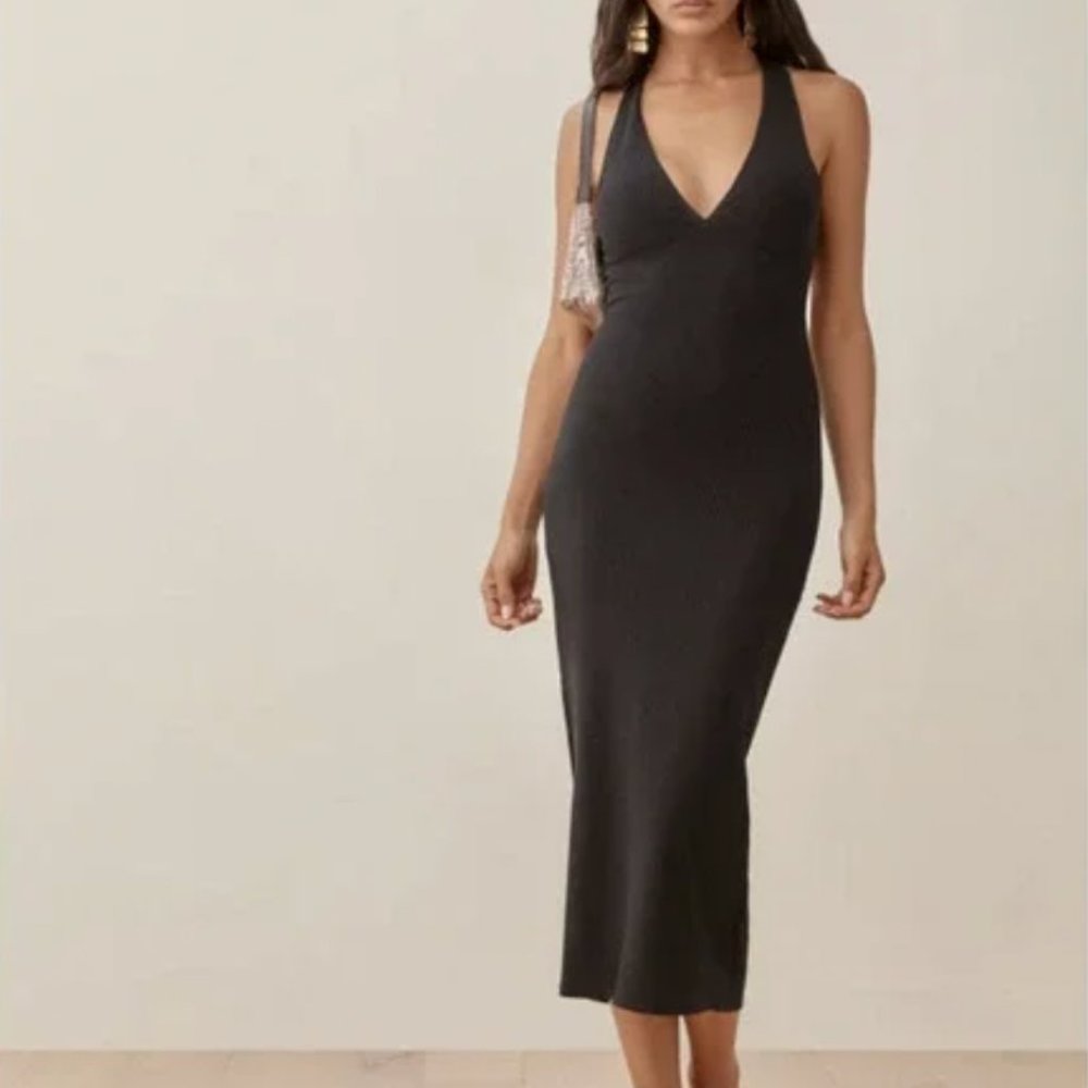 Reformation Ashlee Ribbed Midi Dress - Black - S